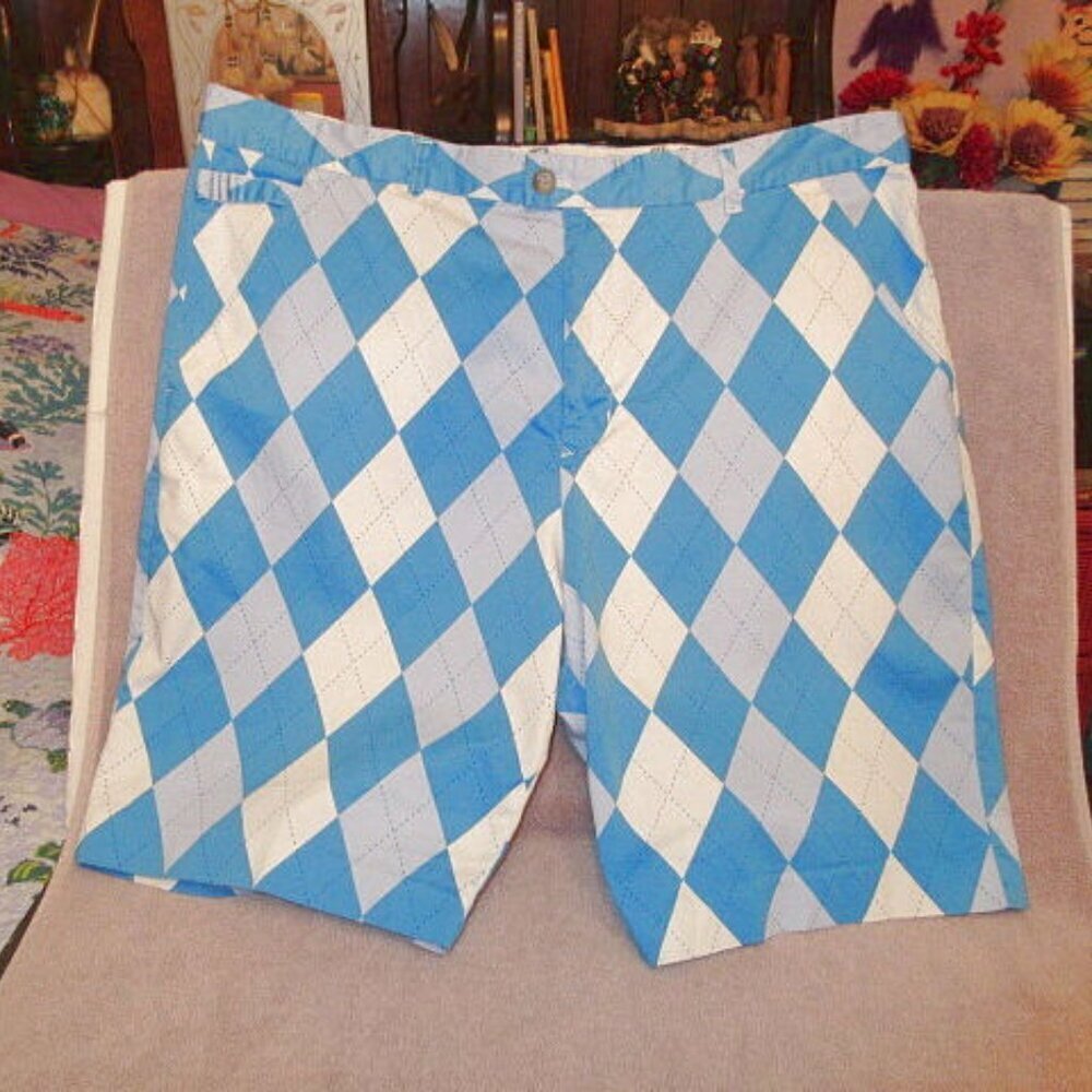 Royal & Awesome Mens Golf Shorts 42 Stretch Argyle 10" Retro Preppy Colorful 90s